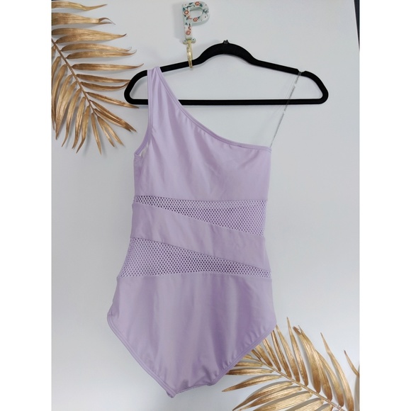 [Carmen Marc Valvo] Mesh Cutouts One Shoulder Swim - Picture 2 of 6